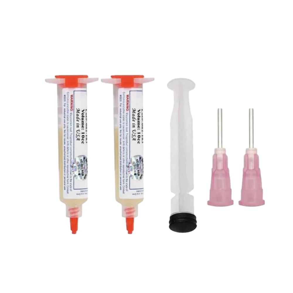 2Pcs 10CC Solder Flux Paste Lead-free Needles Booster Syringe Pusher for Electronics Cell Phone BGA PCB Soldering Repair