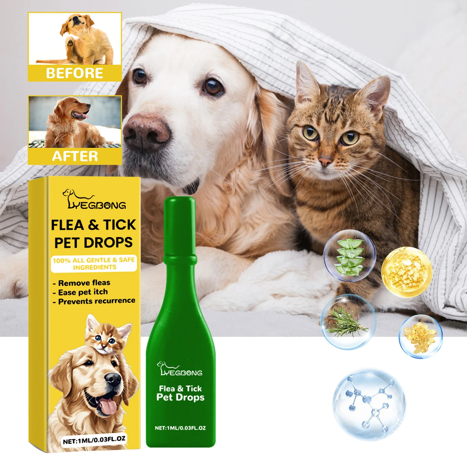 Pet Flea Tick Agent Pet Extracorporeal Insect Repellent Drops Cat and Dog Cleaning Extracorporeal Flea Tick Tick Skin Anti-itching Care