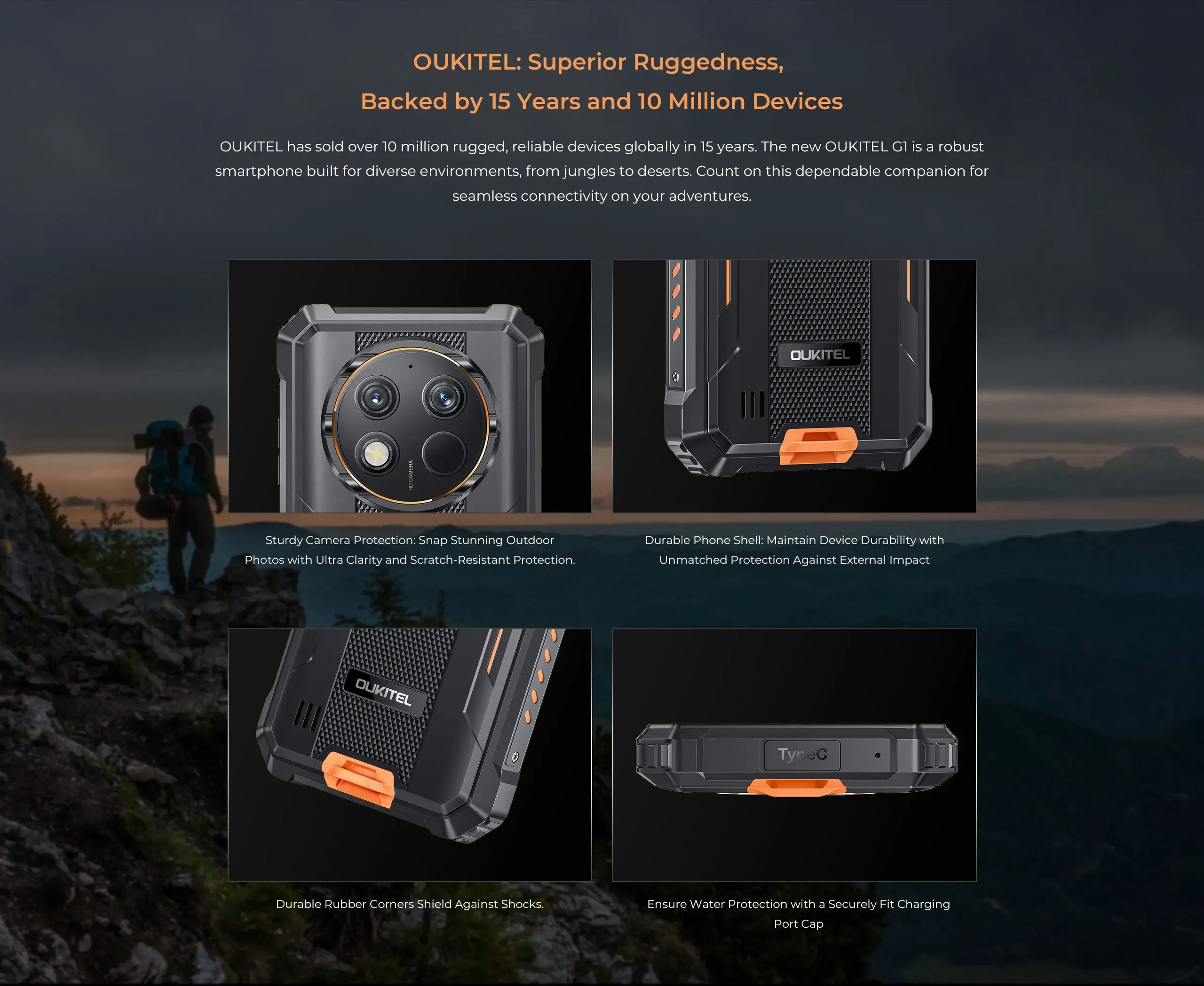 OUKITEL G1 Androidスマホ (6+18)GB + 256GB Oukitel G1 Rugged Phone 6.52-inch 10600mAh Big Battery 48MP