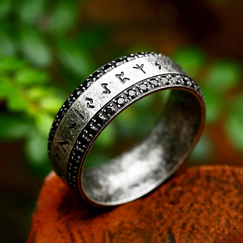 Anillo Hombre Acero Inoxidable Anillo Brújula Runas Vikingo