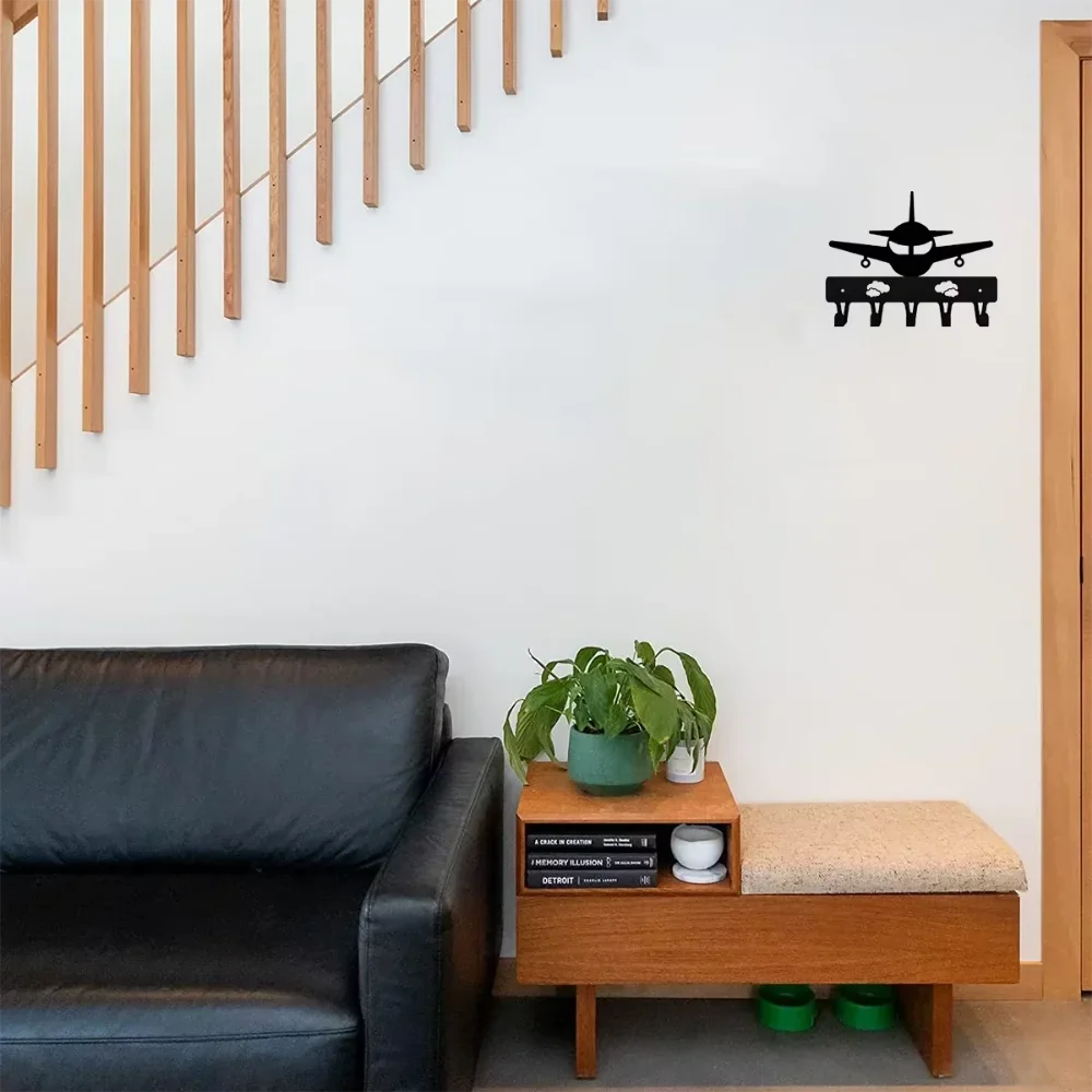 Elegant Airplane Key Holder Wall Decor. Metal Aircraft Art. Functional Ornament for Bedroom & Living Room 5