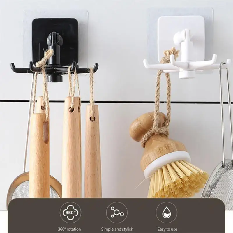 

Multi-Purpose Hooks 360 Degrees Rotatable 6 Hooks Kitchen Wall Rack Spoon Hanger Bathroom Organizer Storage Accessories
