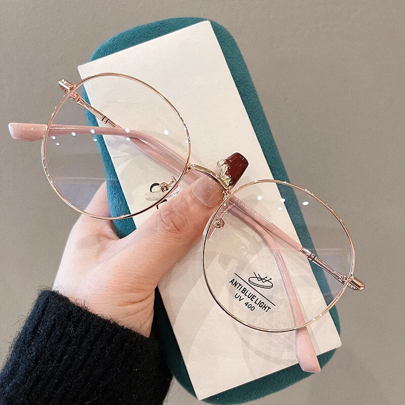 Classic Blue Light Blocking Women Glasses Frame Fashion Round Metal Reading Eyewear Optical Prescription Presbyopia Eyeglasses 6