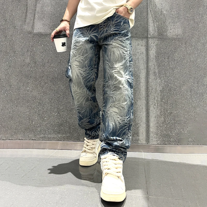 

Spring Y2K pants streetwear Harajuku casual cotton cowboy trousers hip hop Hawaiian tree print loose denim