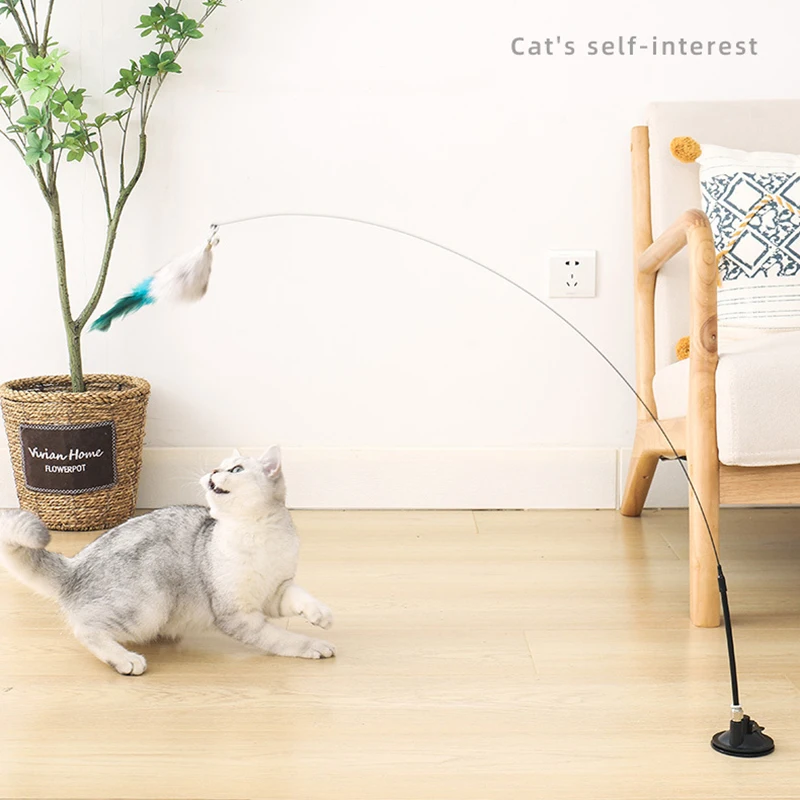 Interactive Cat Toy Funny Simulation Feather with Bell Cat Stick Toy for Kitten Playing Teaser Wand Toy Cat Supplies