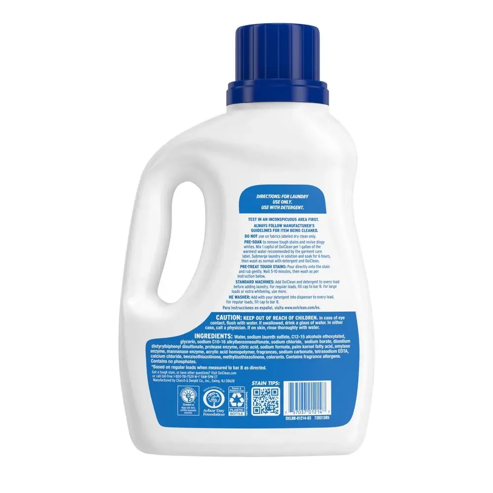 OxiClean White Revive Laundry Whitener Stain Remover Liquid Oxygen-Based Color-Safe 66 fl oz Machine Wash HE Safe 52 Loads