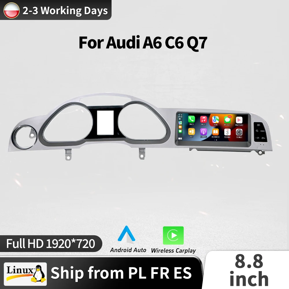 Radio para coche con CarPlay inalámbrico para Linux y Android Auto para Audi A6 C6 Q7, reproductor multimedia con pantalla táctil, Mirrorlink HD 1920*720P 1