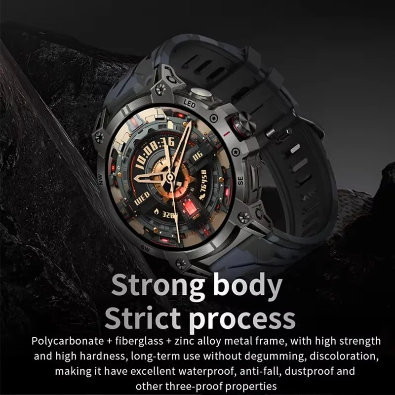 Military Smart Watch Men 760mAh Large Battery LED Flashlight Compass 1.8