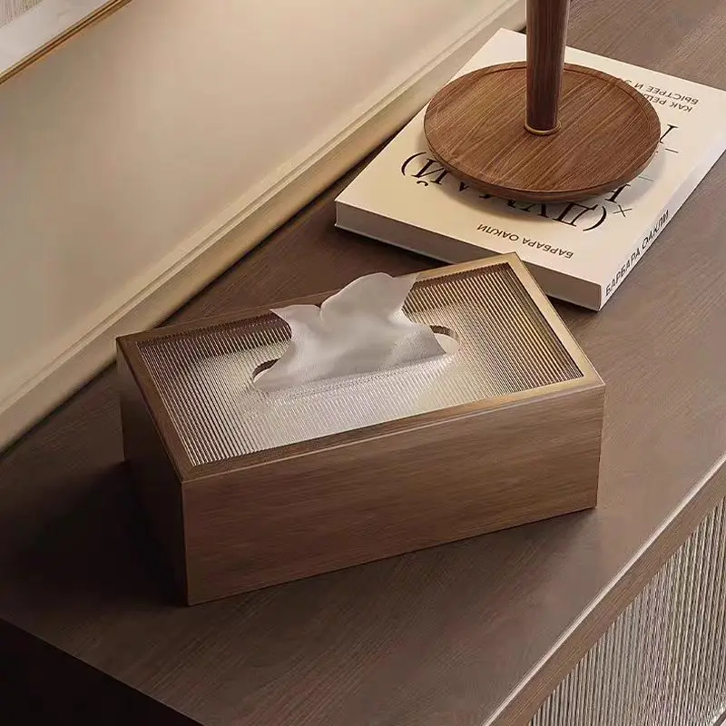 Chinese Wooden Desktop Tissue Box Living Room Light Luxury Simple Coffee Table Bedroom Office Walnut Color Tissue Box 2