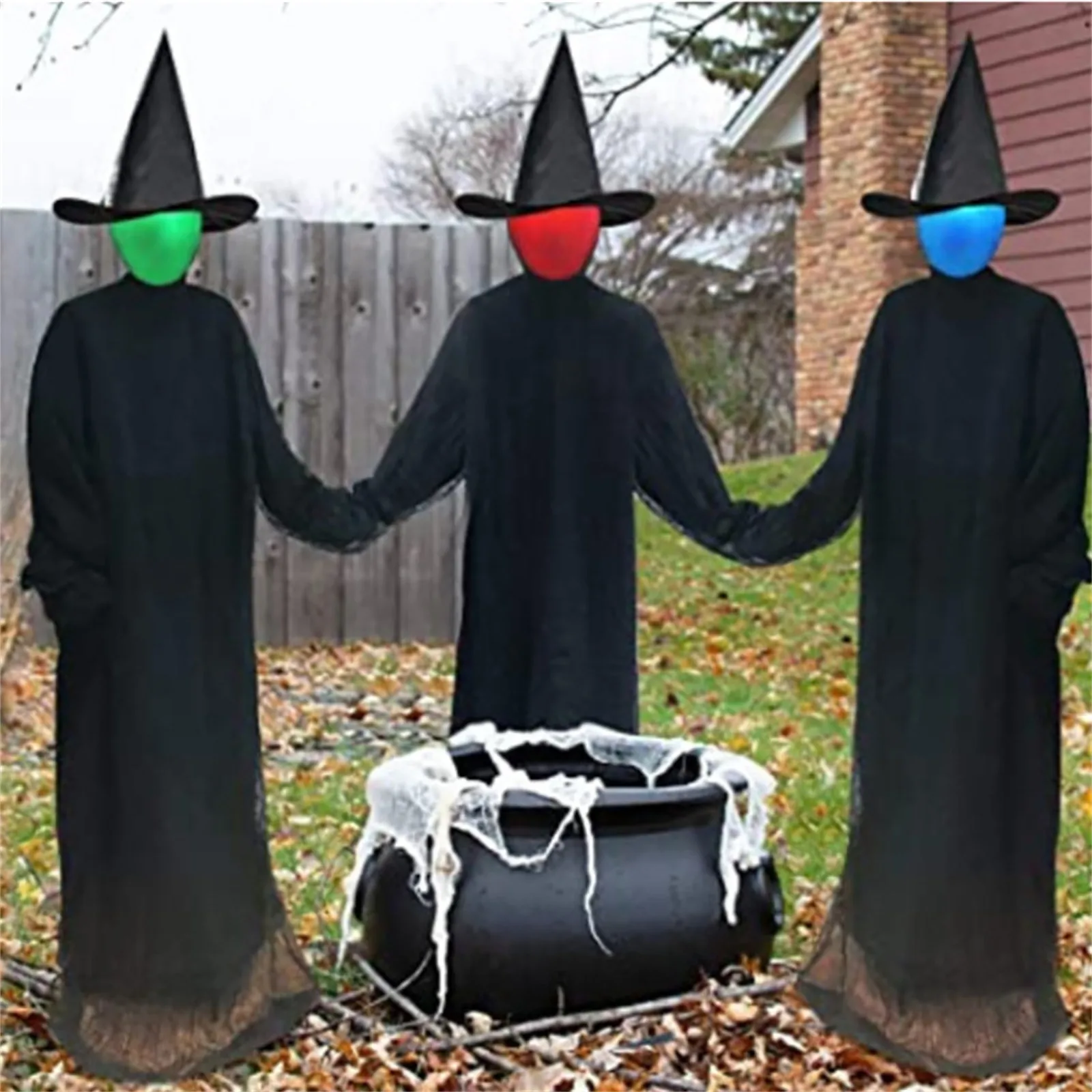 Halloween Witches with Stakes Halloween Decorations Outdoor Holding Hands Screaming Witches Sound Activated Sensor Decor