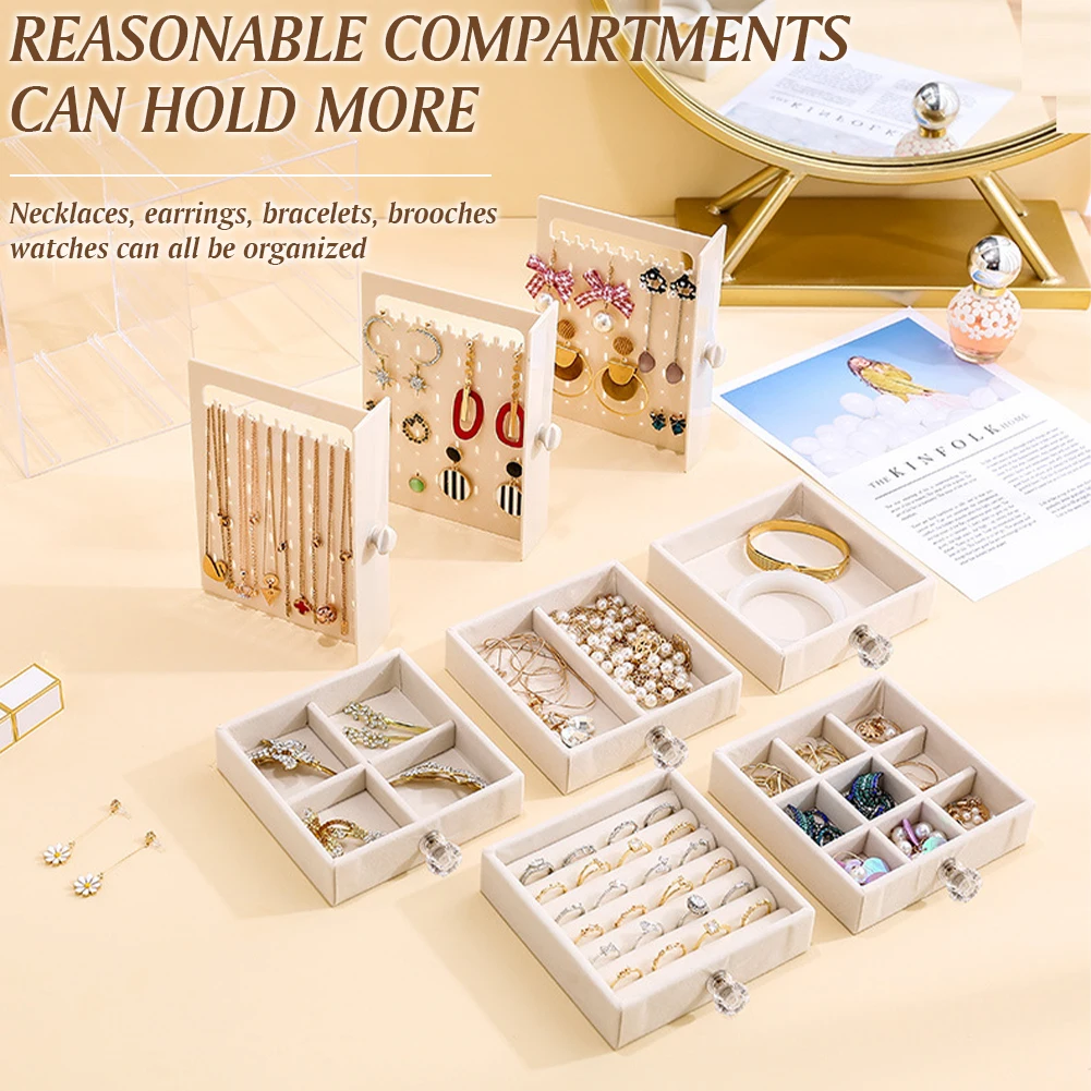 Earring Hanger Multifunctional Jewelry Holder Box with 4 Drawer Earring Organizer Box Large Capacity for Bedroom Dressing Table