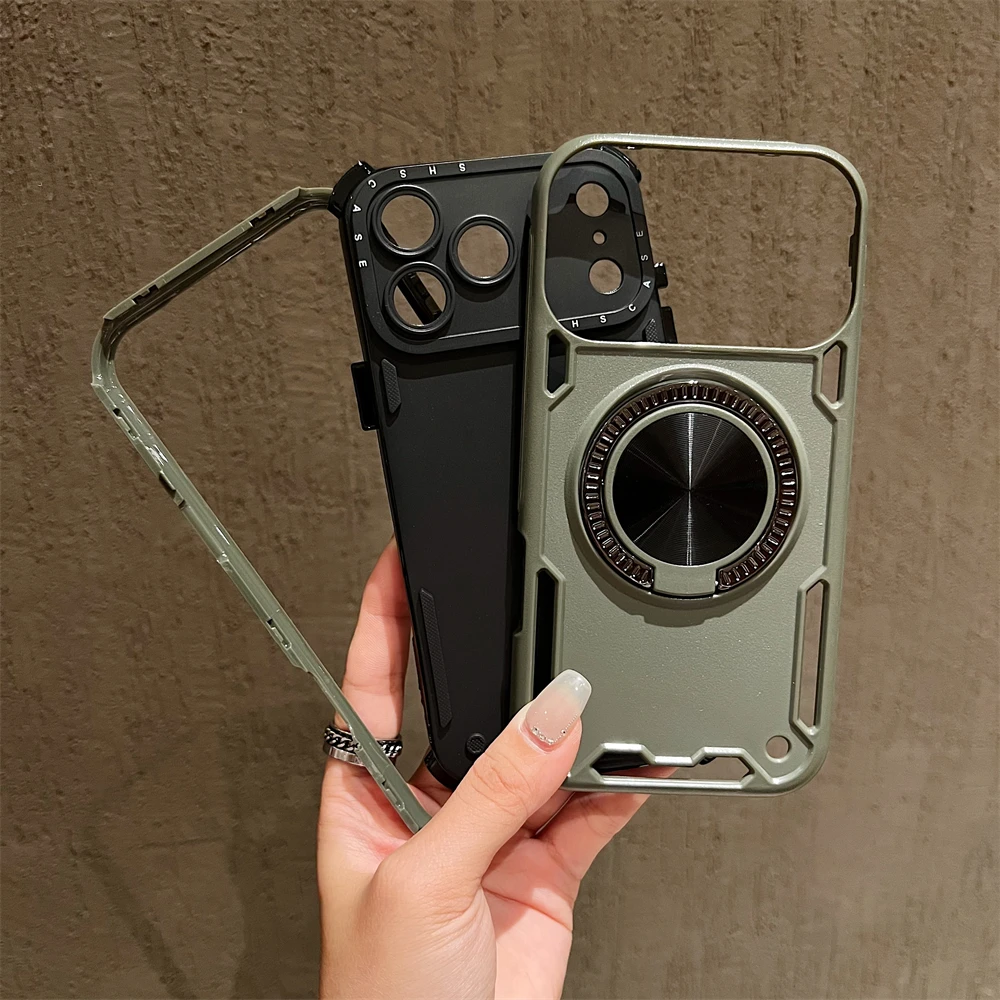 Magnetic Armor Stand Phone Case with Rotatable Kickstand and Matte Finish