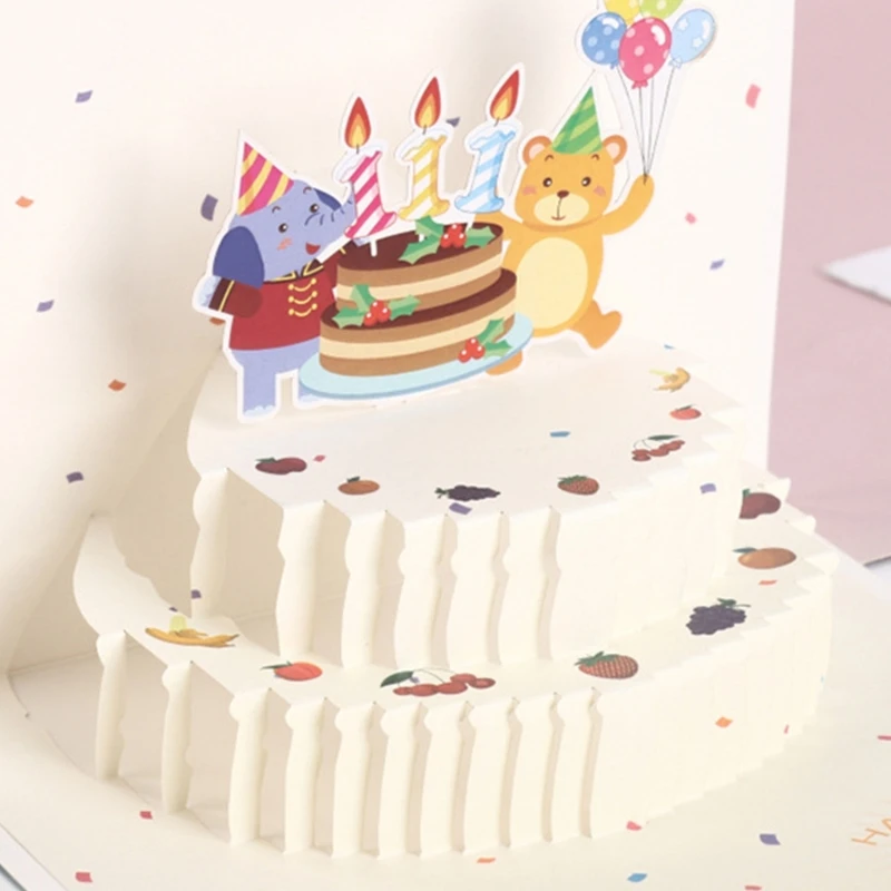 3D Pop up Cake Birthday Greeting Card Surprise Mysterious Cards for Children Present New Year Blessing Supplies