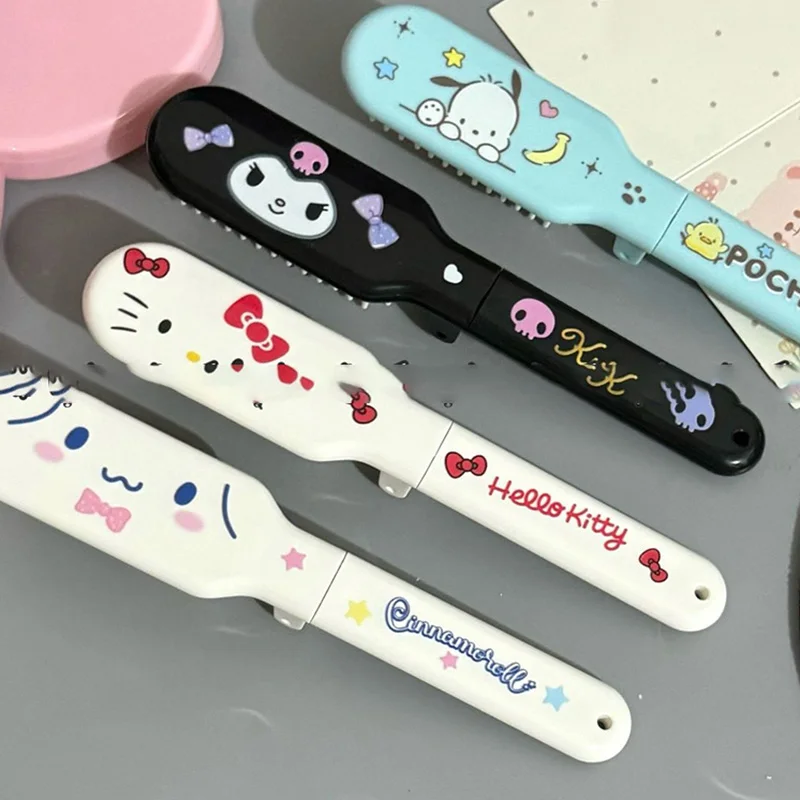 

Новинка Sanrio Hello Kittys Kuromi Cinnamoroll расческа Kawaii Мультфильм портативная складная подушка массажа Мягкая зубная расческа детские игрушки подарок
