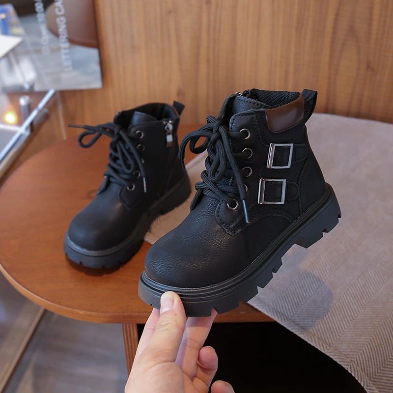 Winter Kids Ankle Boots with Double Buckle Non Slip