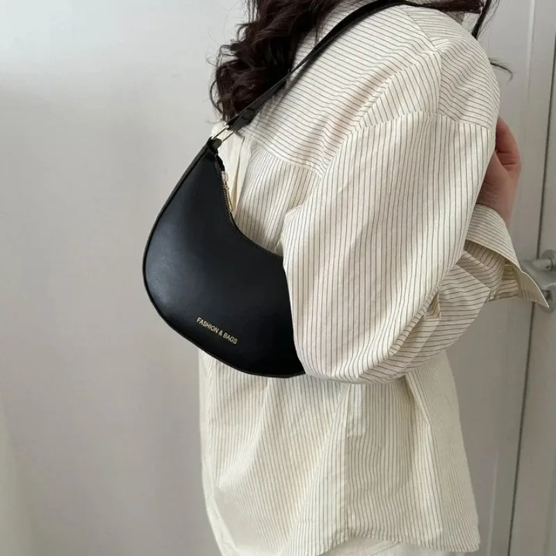 Luxury Design Shoulder Bags for Women Half Moon Bag Lady Elegant Underarm Bags PU Leather Small Clutch Handbag Gifts