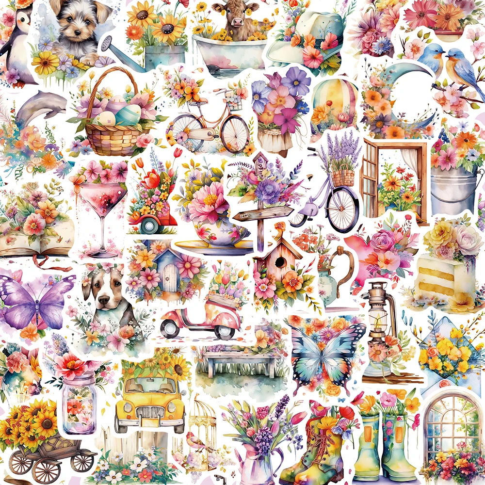 10/30/50PCS Retro Flower Cartoon Stickers Aesthetic Decals Graffiti Luggage Stationery Laptop Waterproof Decoration Sticker Toy