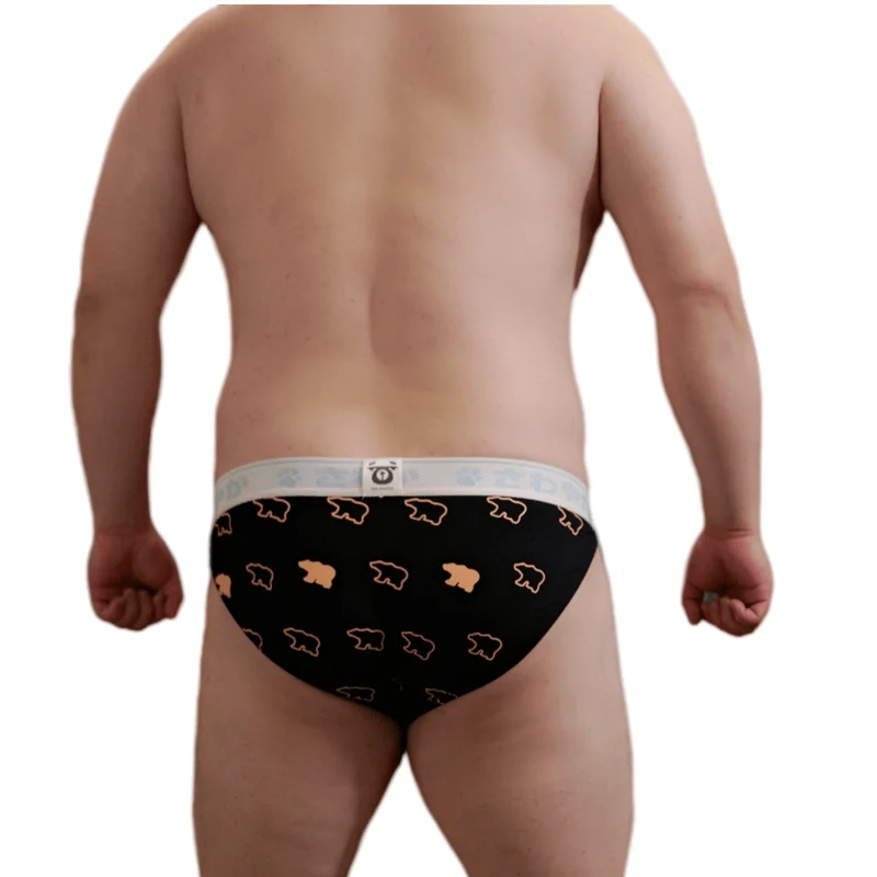 Cute Bear Print Elasticity Briefs, Plus Size Men's Underpants, Gay Bear Proud Underwear, Sexy Cuecas White/Black L XL XXL 3XL 4