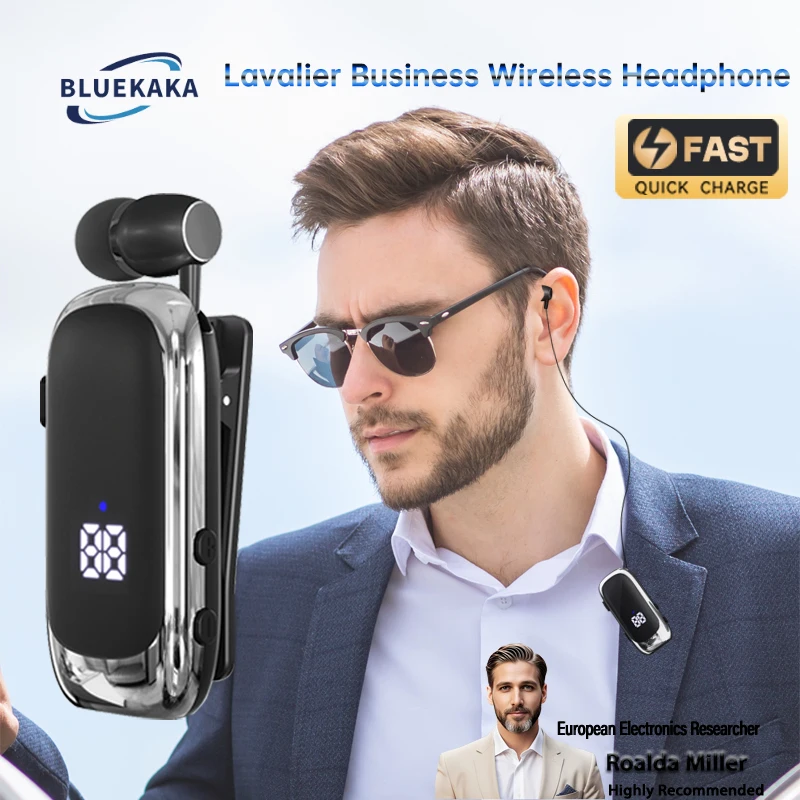 Auriculares inalámbricos Lavalier con Bluetooth vibración, deportivos, para videojuegos, 20 horas de conversación y música, pantalla digital LED y cancelación de ruido.