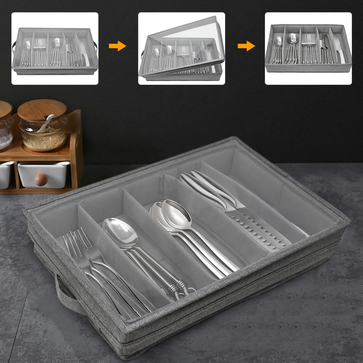 PVC 뚜껑이있는 Flatware 보관 케이스 5 구획 접이식기 보관 상자은 제품 보관 상자 가슴 휴대용 칼 붙이 상자