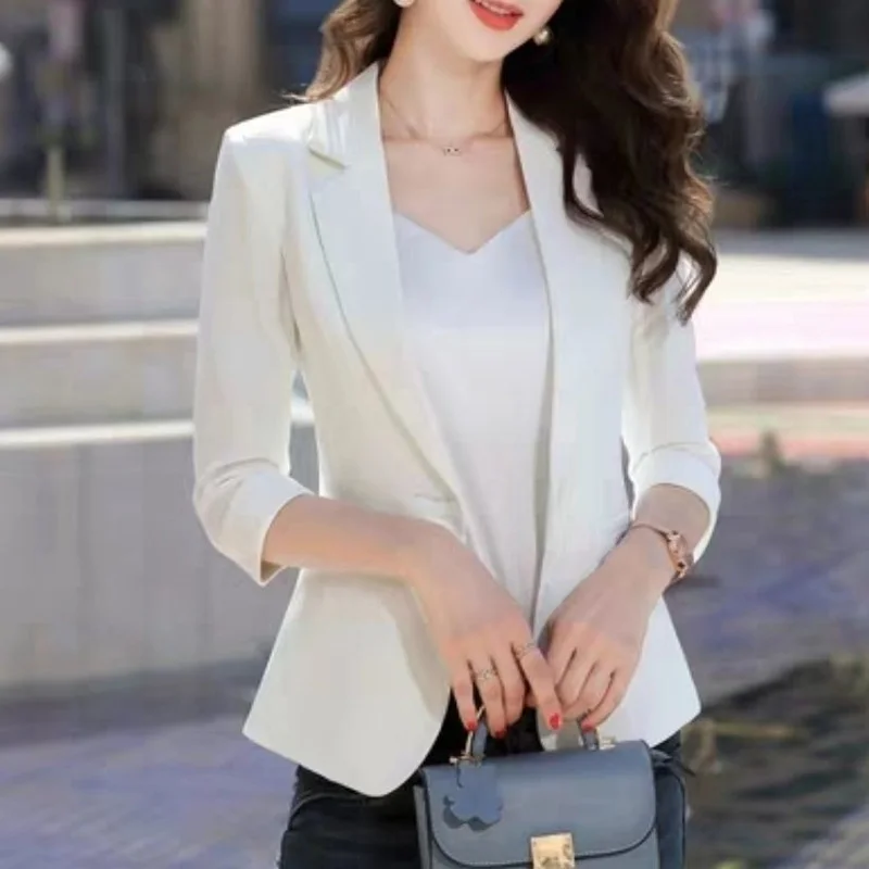2024 Summer Commuting Minimalist OL Style Fashionable Trend Slim Fit Solid Color Versatile One Button Three Quarter Suit Jacket