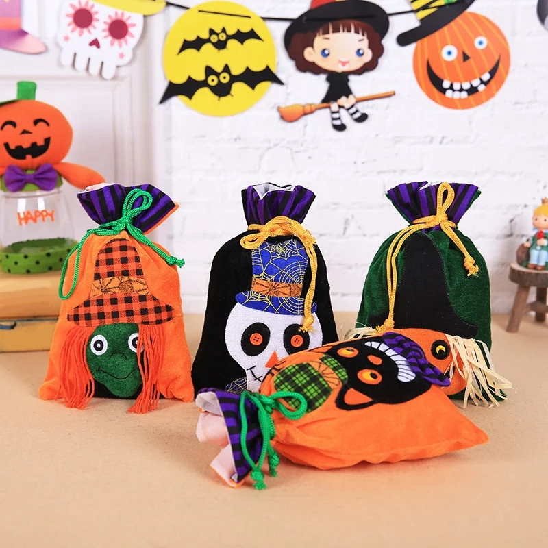 4 Piece Halloween Candy Bags Decorations Indoor Scary Halloween Horror's Party To Candy Bag Cloth Scary Party Supplies