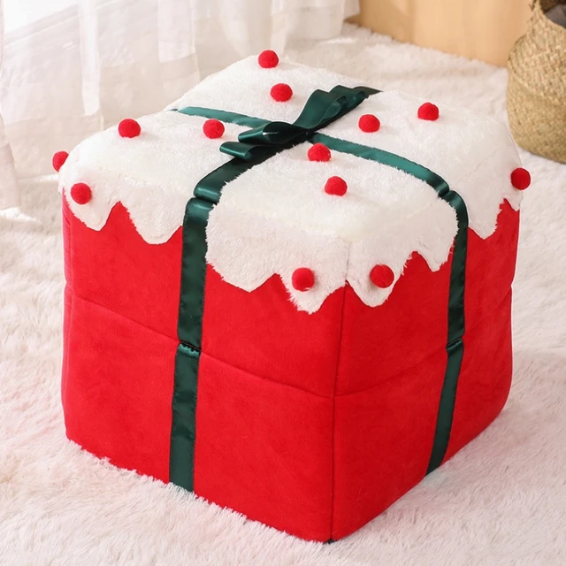 Winter Closed Cat Nest Christmas Gift Box Design Sleeping House for Cats Dogs Soft Warm Bed for Kittens Pet Party Dec Supplies 3
