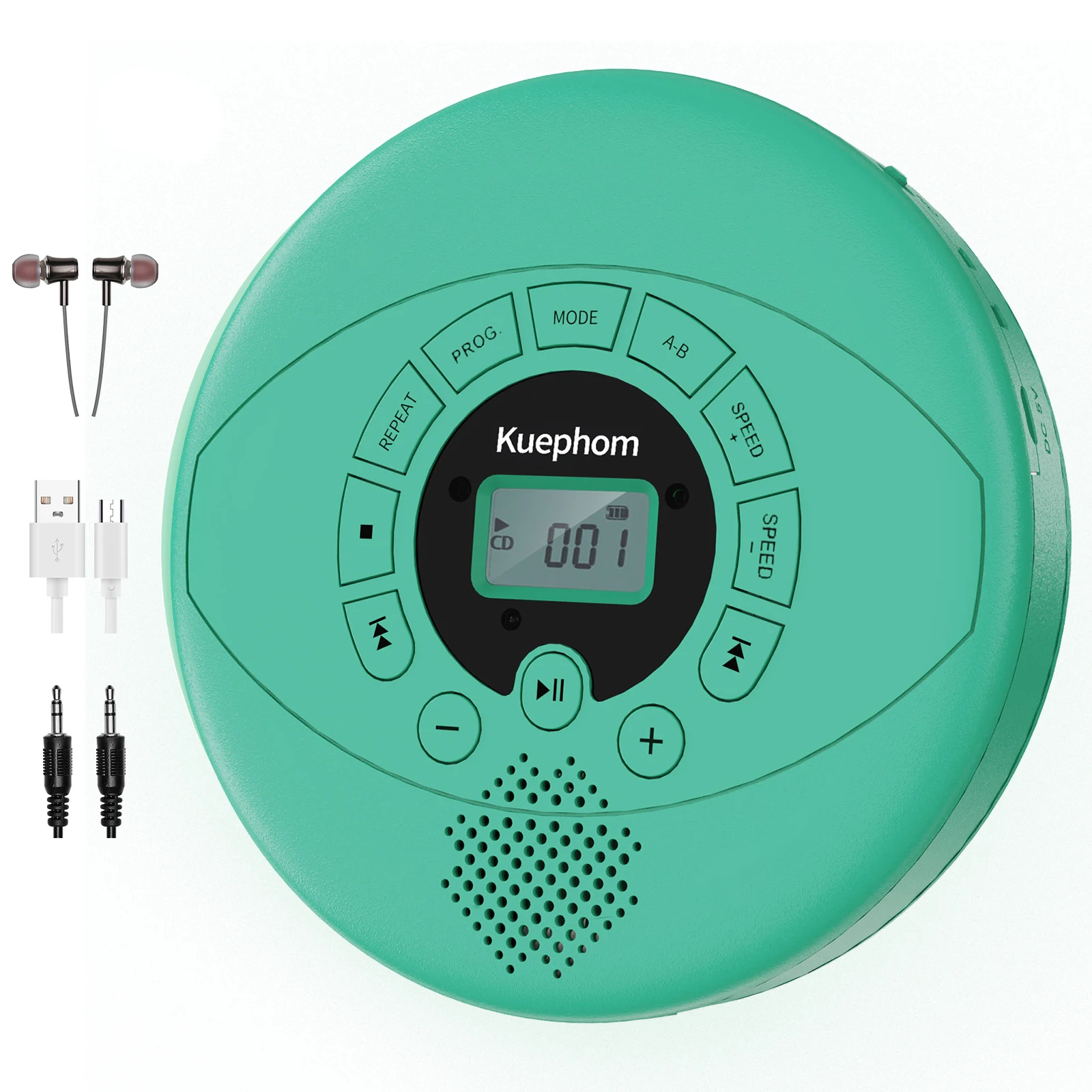 Kuephom Portable CD player rechargeable discman CD walkman with speaker and headphones USB MP3 playable
