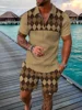 Summer Simple Retro Style Men's Zipper Collar Tracksuit Fashion Casual T-Shirt Shorts Two Piece Set Man Clothing Sweatsuit Set 4