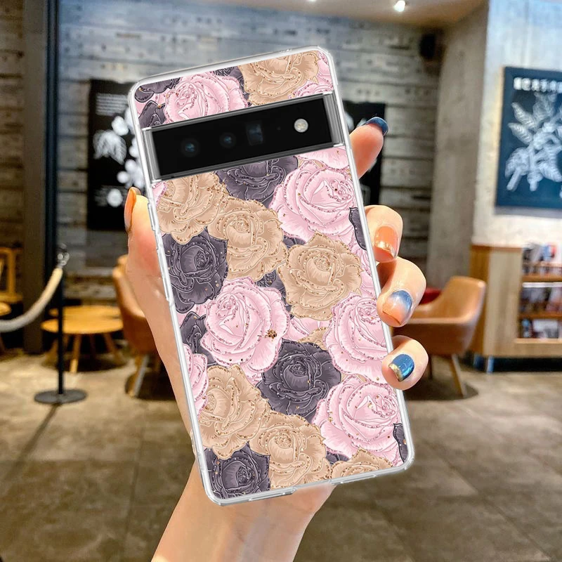 Gold Rose Love Heart Soft Silicone Clear Phone Case - Elegant TPU Cover