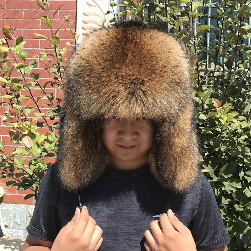 Chapeau Fausse Fourrure Raton Laveur – Bonnet Hiver Chaud Avec Queue Pour Homme/Femme