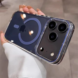 Ultra Thin Transparent Hard PC MagSafe Magnetic Shockproof Case - Clear Candy Cover - iPhone 15 Plus (JC dark blue)