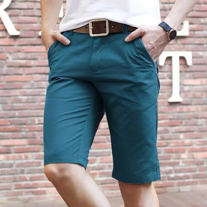 Man Cotton Solid Shorts Summer Casual Business Social Bermuda Men Shorts Hombre Half Pants