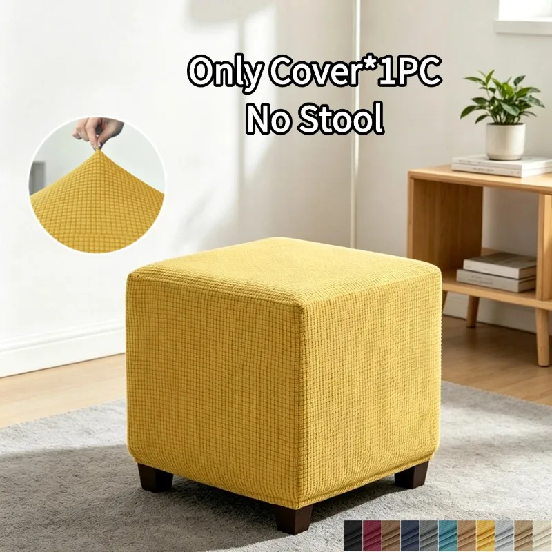 Luxurious Elastic Square Ottoman Cover - Plush Polar Fleece Footrest Slipcover and Furniture Protector