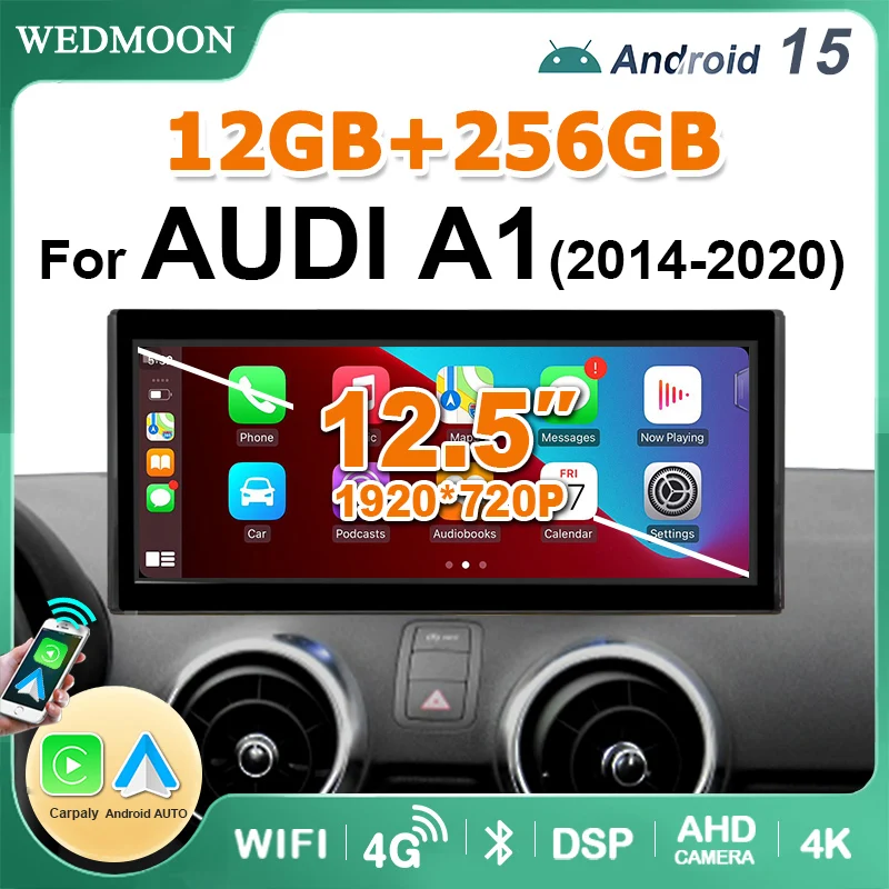 Radio para Auto con Pantalla de 12.5 Pulgadas, Carplay Inalámbrico, Android 15, Estéreo para Auto, para Audi A1 2014-2020, Autoradio, GPS, BT, Reproductor Multimedia, 4G LTE 1