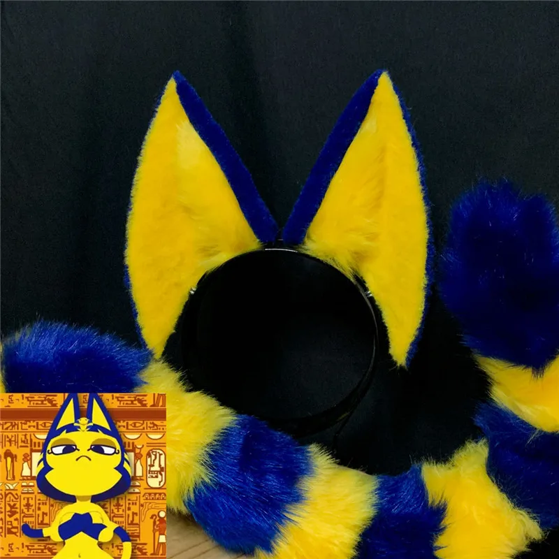 

yellow Cat Ears Hairhoop Tail Ankha From Animal Crossing Cosplay Costume Accessories For Christmas Custom Made