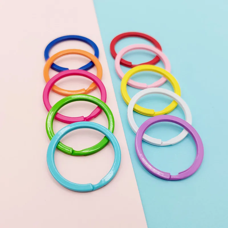 100pcs 30mm Key Ring Keys Chain Candy Color Round Flat Split Keychain Metal Key Holder Rings Jewelry Keyfob Making Key Chains