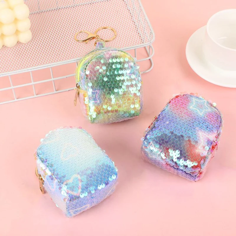 

Women Girl Change Color Fashion Bling Purse Key Chain Pouch Mini Wallet Cube Children's Coin Bag Small Gift