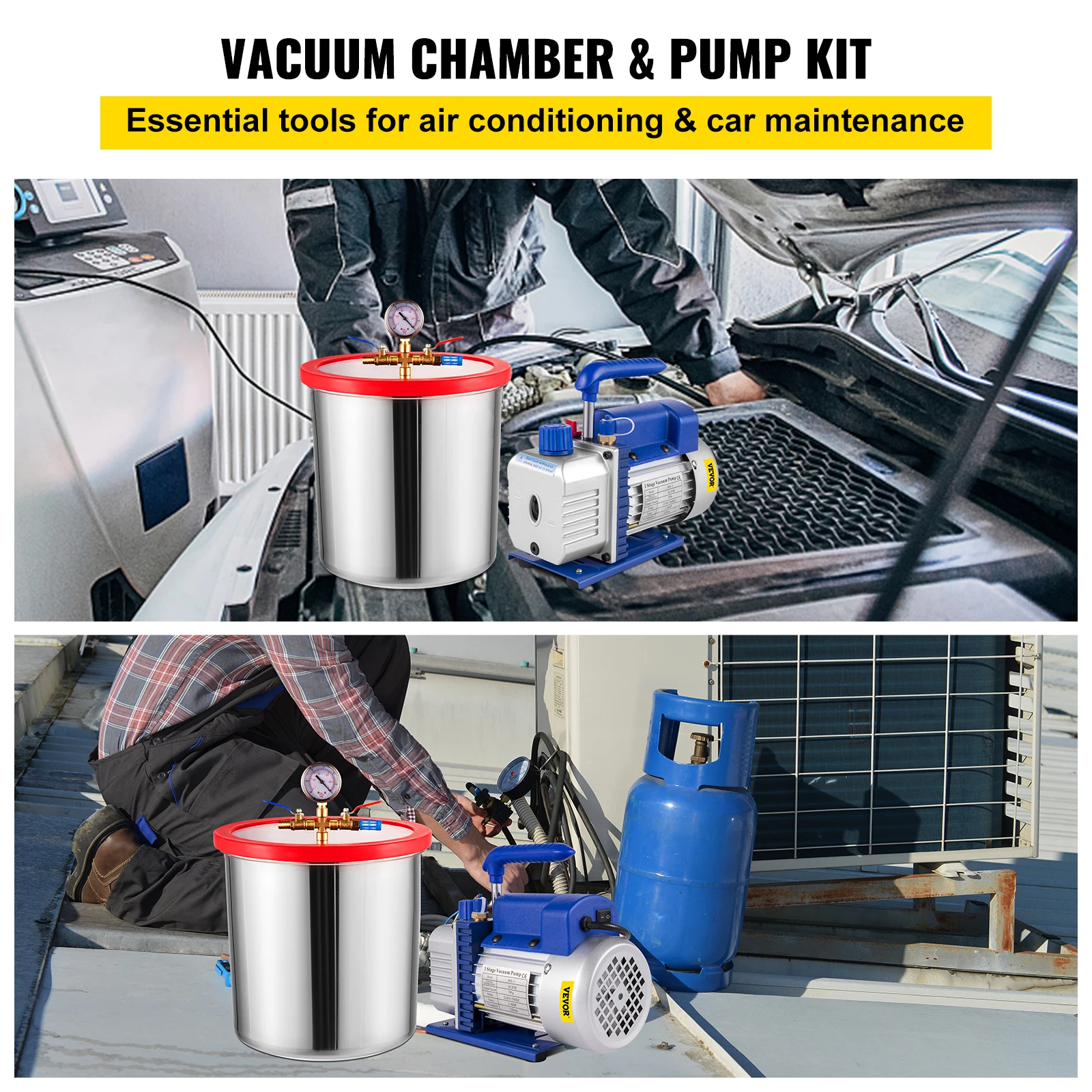 5 Gallon(22 Liter) Vacuum Chamber Kit 3 CFM 1/4HP Single Stage Vacuum Pump HVAC A/C Refrigeration Kit electric vacuum pump