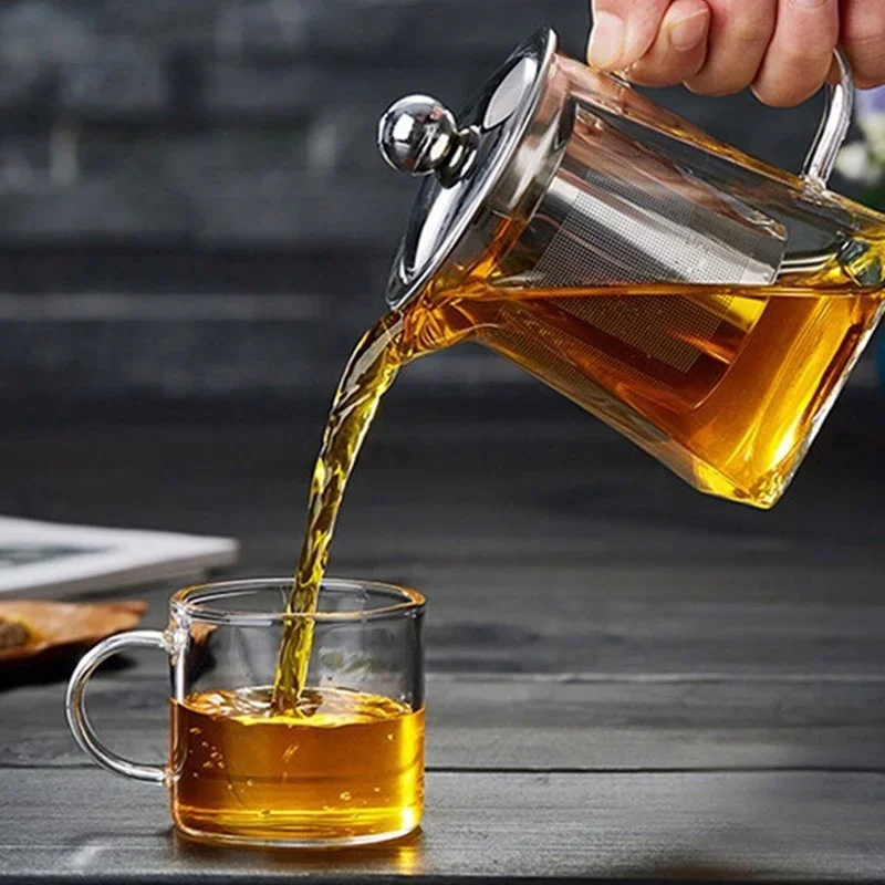 350ml Glass Teapot With Stainless Steel Infuser Heated Container Heat Resistant Tea Pot Good Clear Kettle Square Drinkware