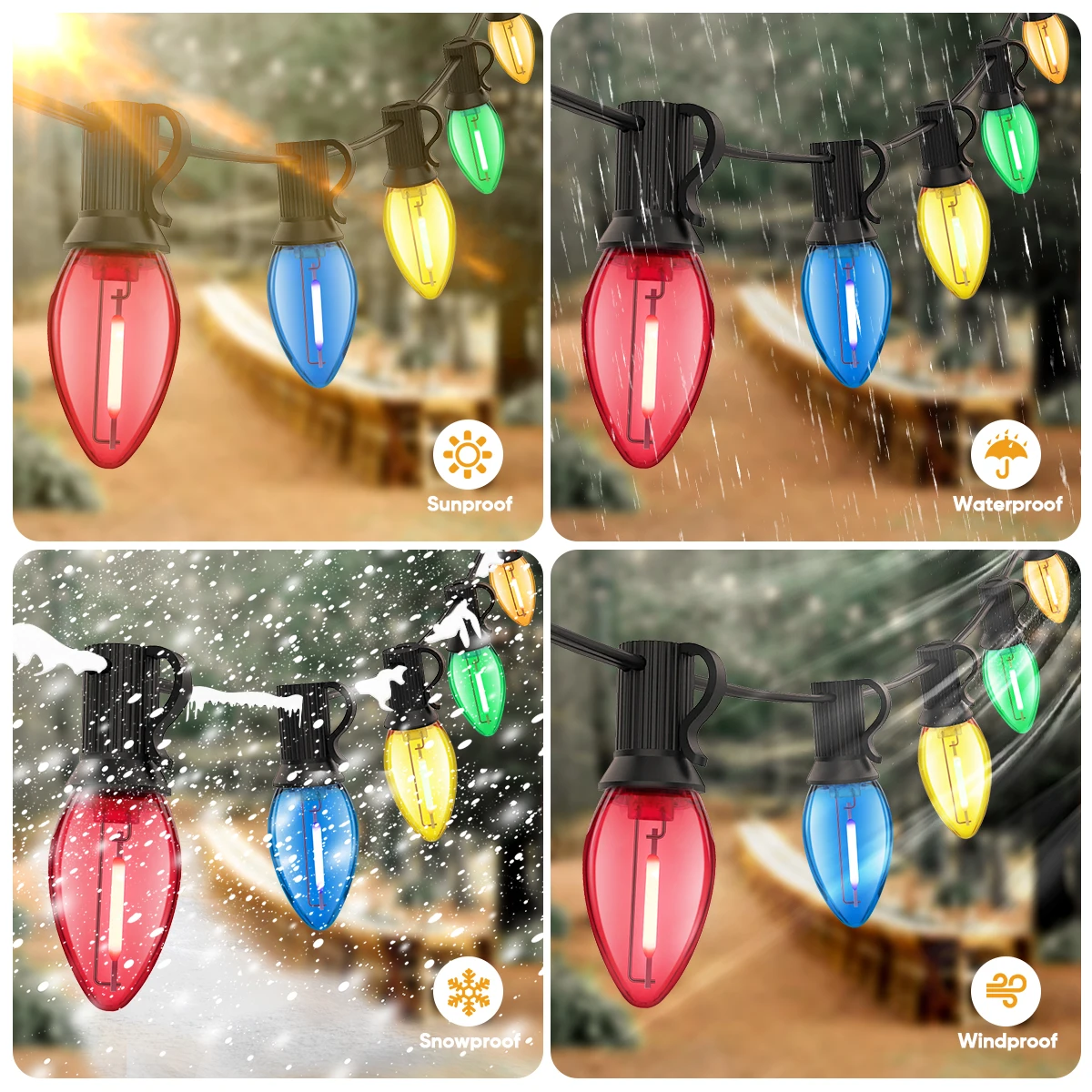 Plastics C7 E12 220V EU 110V US Outdoor LED String Lights Colorful Shatterproof Waterproof Hanging for Garden