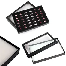 

36 Slots Ring Box Tray Earrings Jewelry Display Holder Organizer Practical Show Case Transparent Window PVC Storage Case