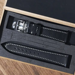Handmade Genuine Epsom Slim Leather Watch Strap - Universal Fit 18mm to 22mm - 20mm (Black)