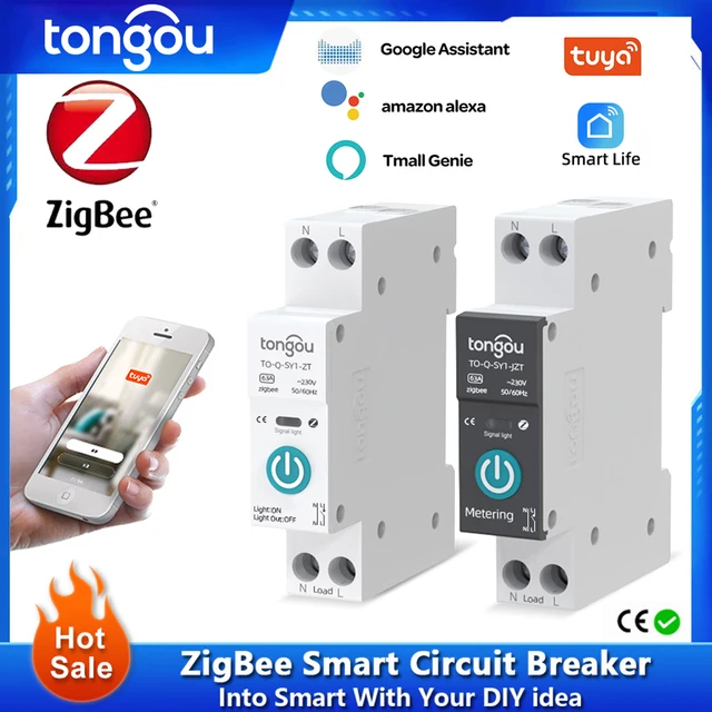 TUYA ZigBee Smart Circuit Breaker Power Metering 1P 63A DIN Rail for Smart Home Wireless Remote Control Smart Switch by APP TONGOU