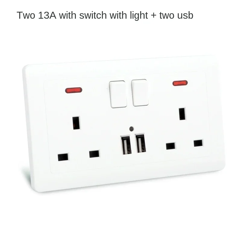 Depoguye UK standard socket panel double 13A with switch double usb one-opening multifunctional eight-hole white wall socket