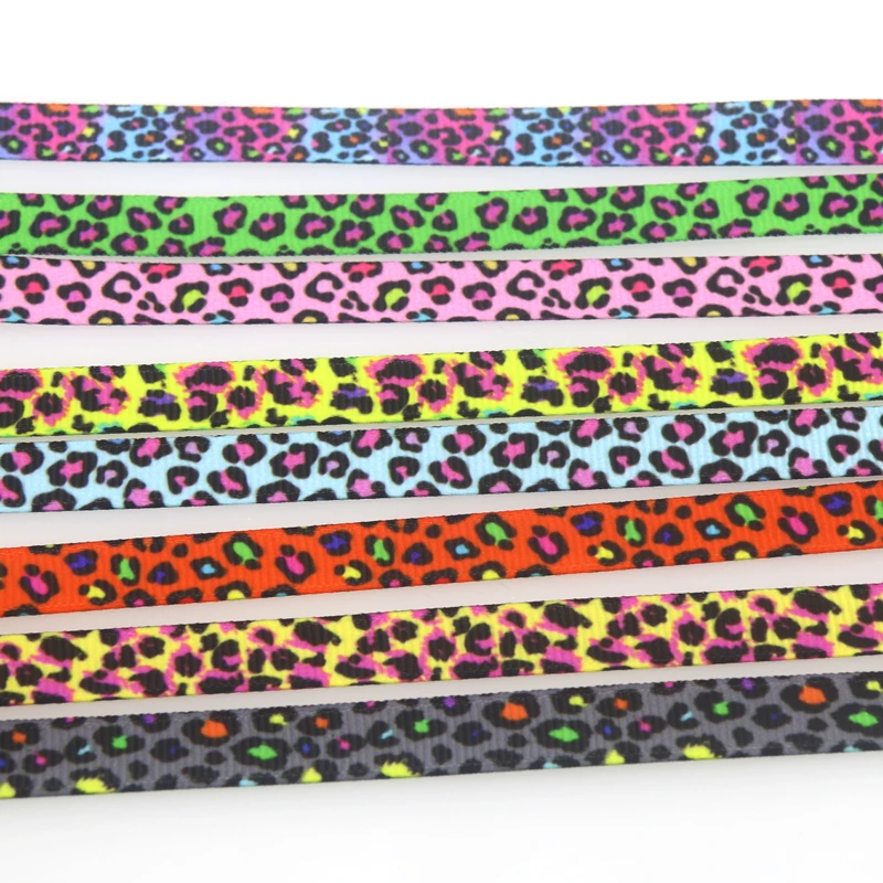 DHK 3/8inch 5yards Leopard Printed Grosgrain Ribbon Accessories Sewing Craft Headwear DIY Decoration DIY 9mm C2035