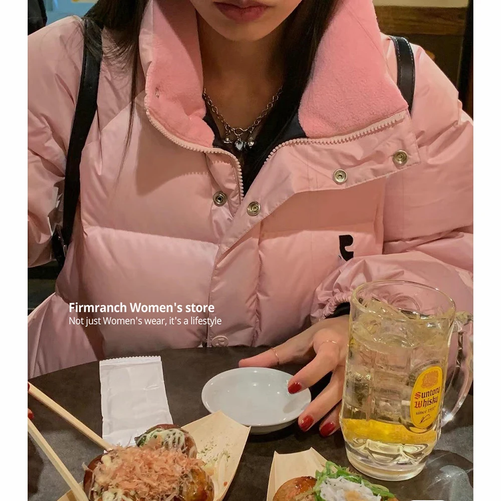 

Firmranch 2023 New Korean Fashion The Rest Pink Puffer Jacket Black Bread Down Coat For Women Men Winter Clothes Free Shipping