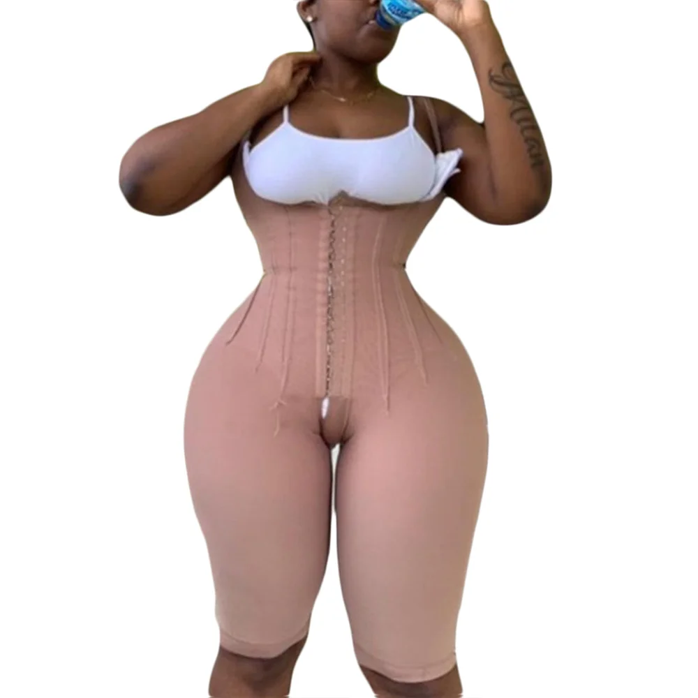Women' Corset Open Bust Knee Length Fajas Compression Garment with Hook Eye Bodysuit Stage 2 Use Postoperative Recovery Slim Fit
