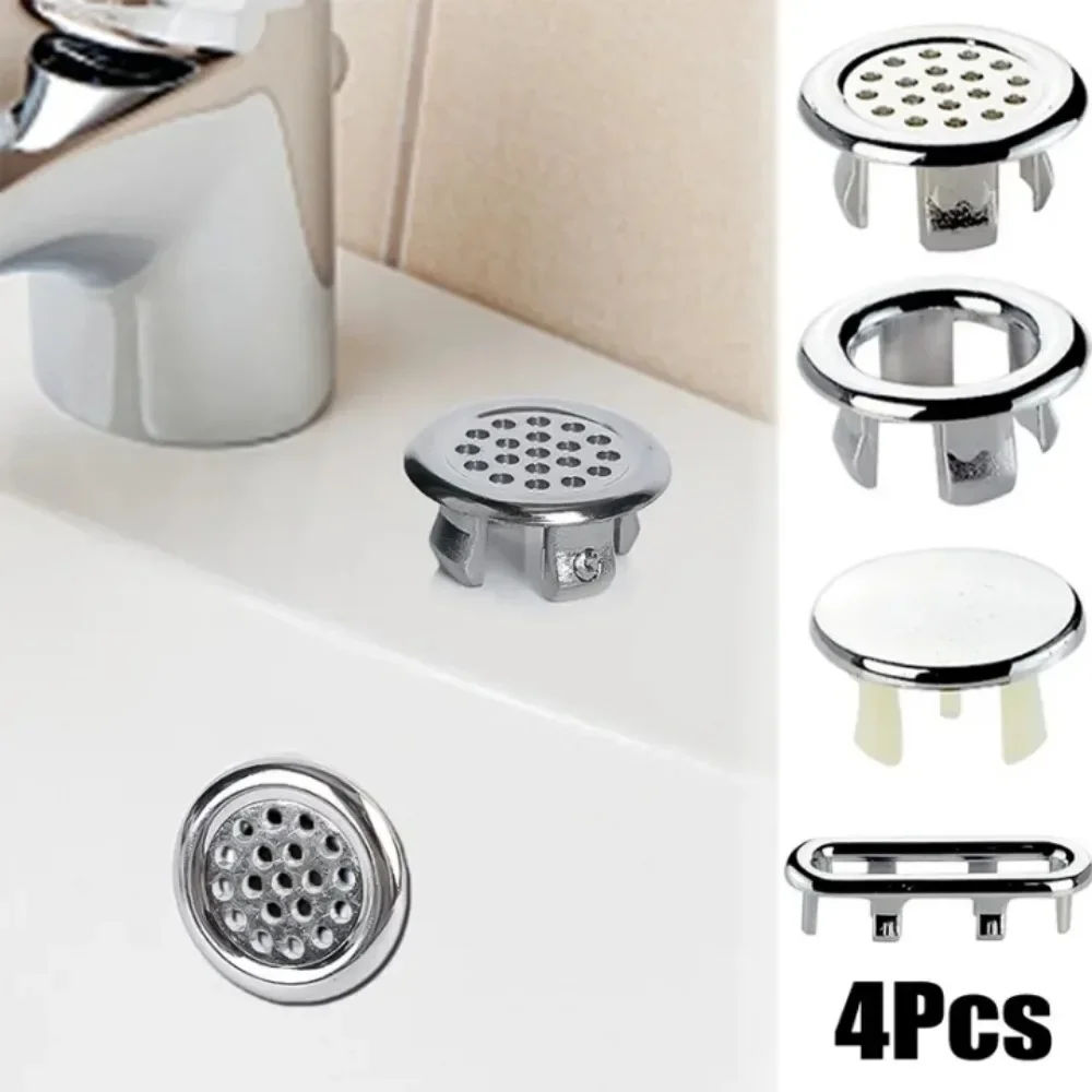 

4pc Sink Hole Overflow Cover Basin Trim Bath Drain Cap Wash Round Overflow Ring Plug for Kitchen Bathroom Supplies Ceramic Basin
