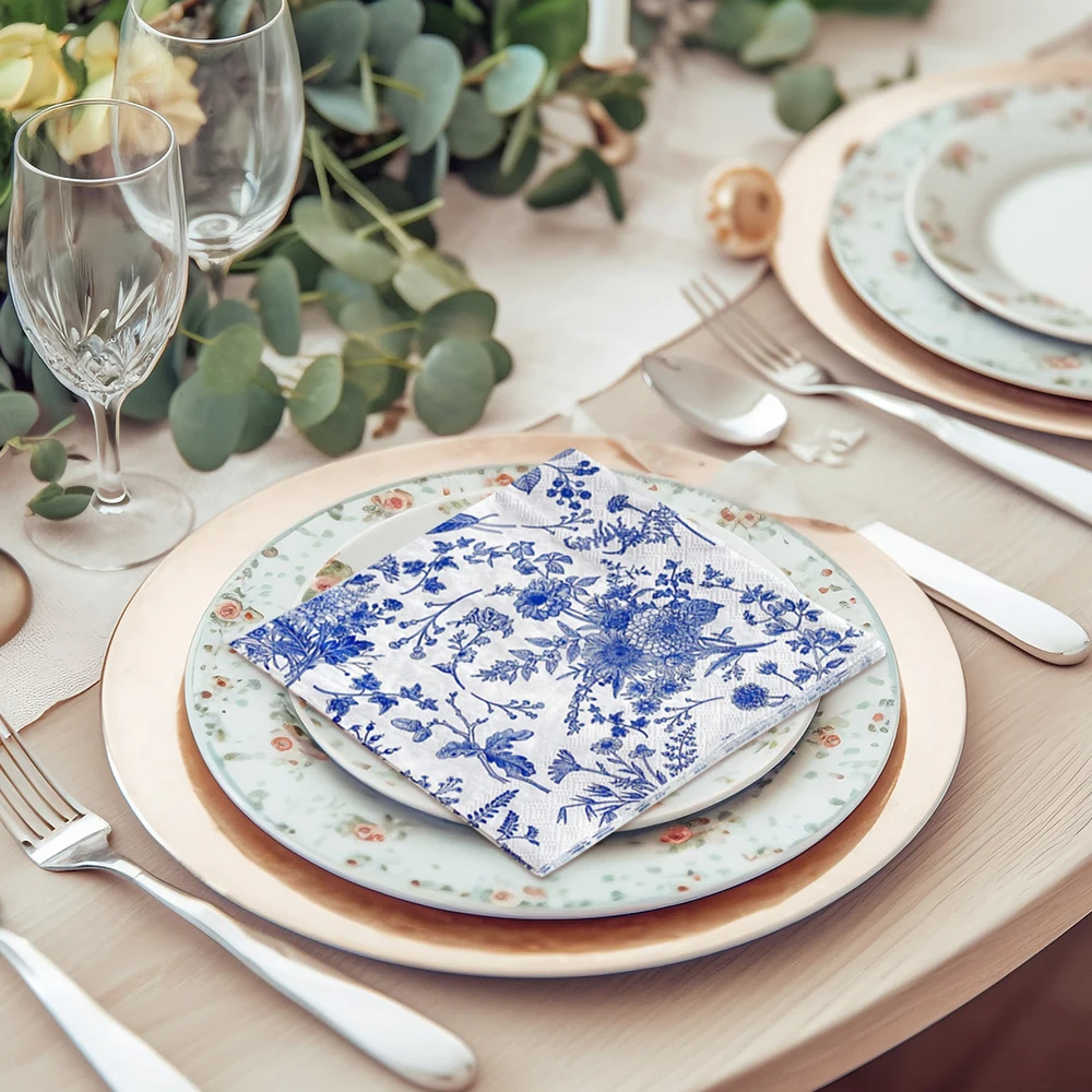 20pcs/pac Minimalist Printed Napkins Paper Ink Blue Patterned Dining Table Napkins Elegant Ancient Style Mouth Wiping Cloth paper napkins